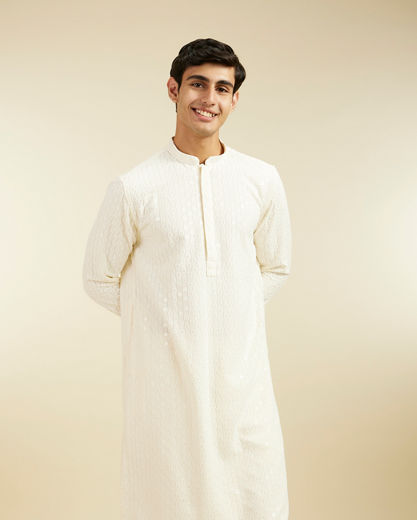 Diwas Men Ivory Cream Chikankari Sequinned Kurta