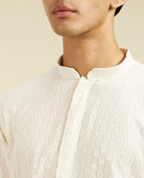 Diwas Men Ivory Cream Chikankari Sequinned Kurta