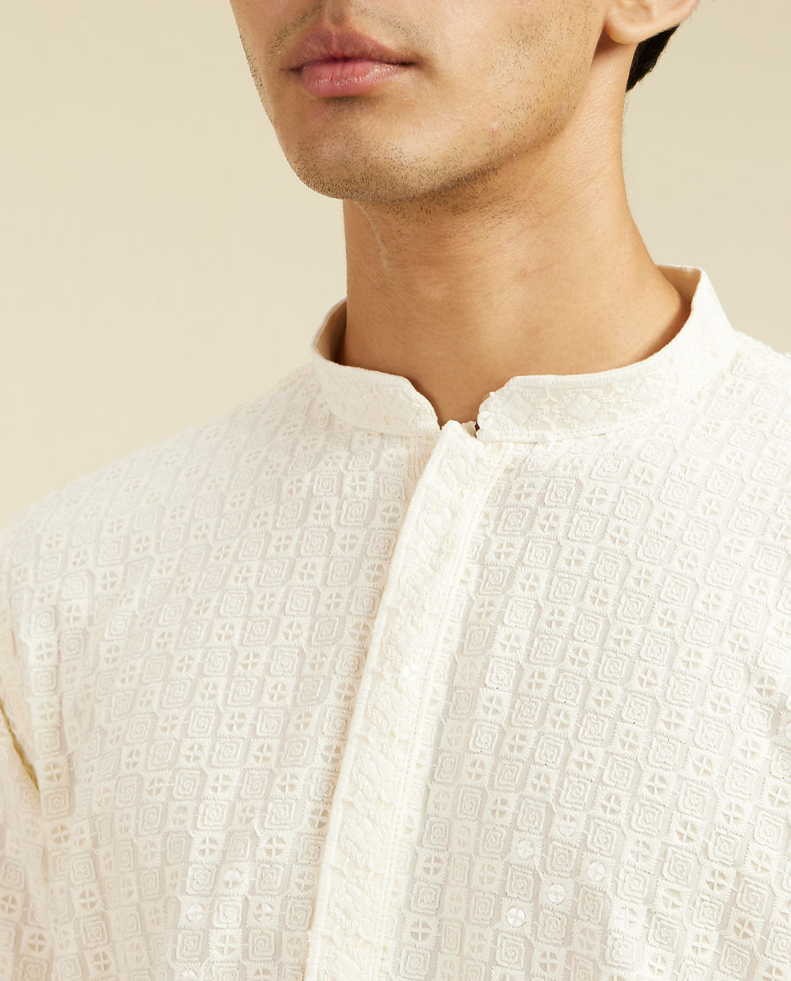 Diwas Men Ivory Cream Chikankari Sequinned Kurta