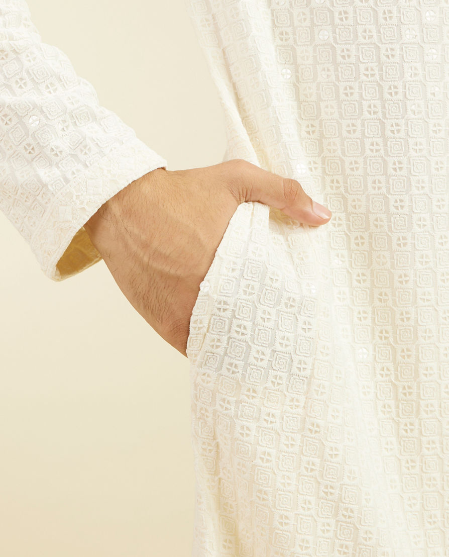 Diwas Men Ivory Cream Chikankari Sequinned Kurta