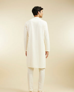 Diwas Men Ivory Cream Chikankari Sequinned Kurta