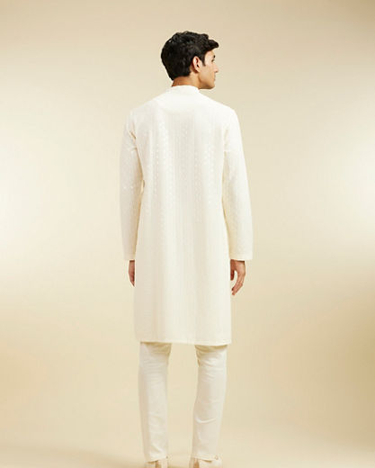 Diwas Men Ivory Cream Chikankari Sequinned Kurta