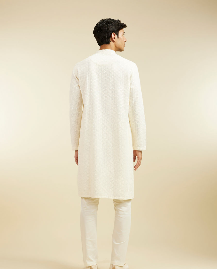 Diwas Men Ivory Cream Chikankari Sequinned Kurta