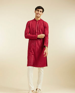 Diwas Men Maroon Red Chikankari Sequinned Kurta