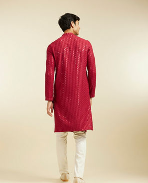 Diwas Men Maroon Red Chikankari Sequinned Kurta