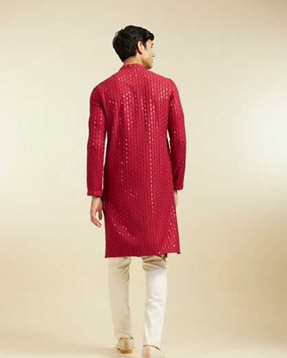 Diwas Men Maroon Red Chikankari Sequinned Kurta
