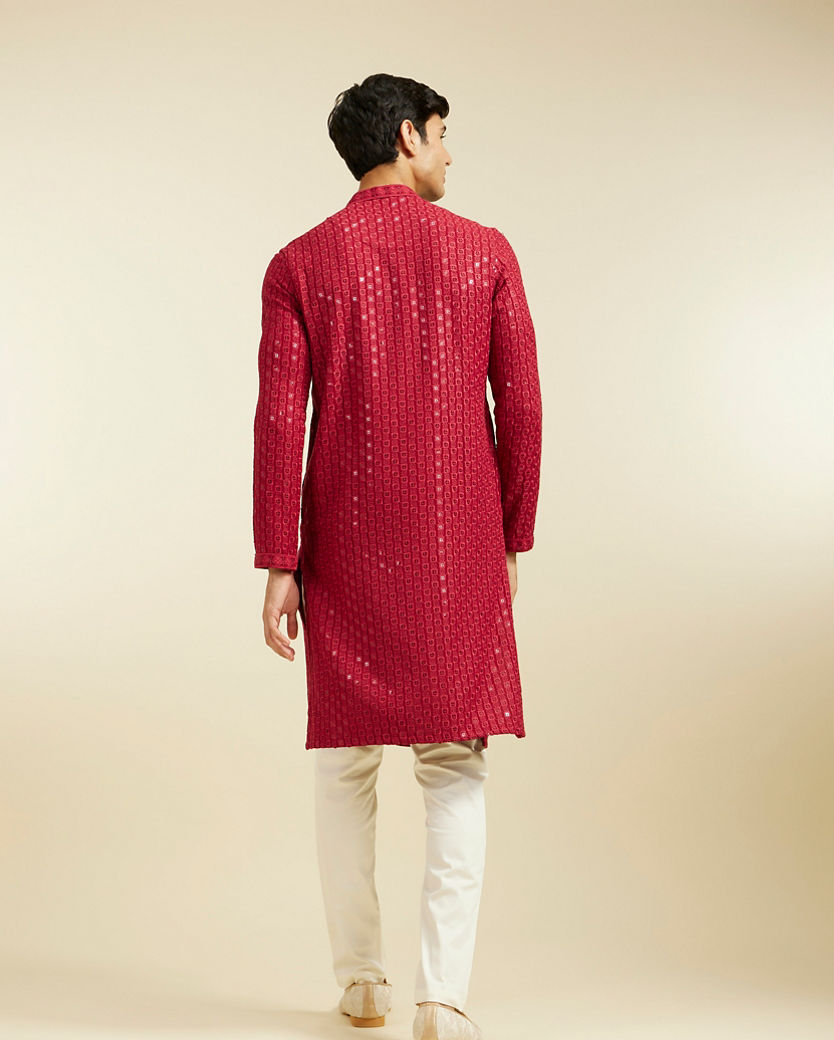 alt message - Diwas Men Maroon Red Chikankari Sequinned Kurta image number 4