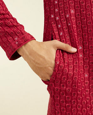 Diwas Men Maroon Red Chikankari Sequinned Kurta