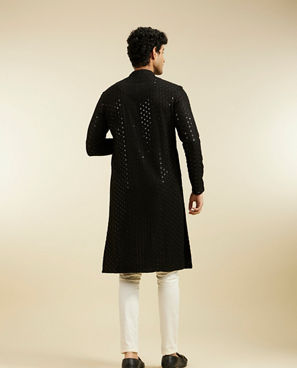 Diwas Men Ebony Black Chikankari Sequinned Kurta