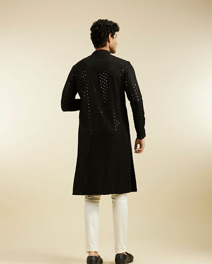 Diwas Men Ebony Black Chikankari Sequinned Kurta