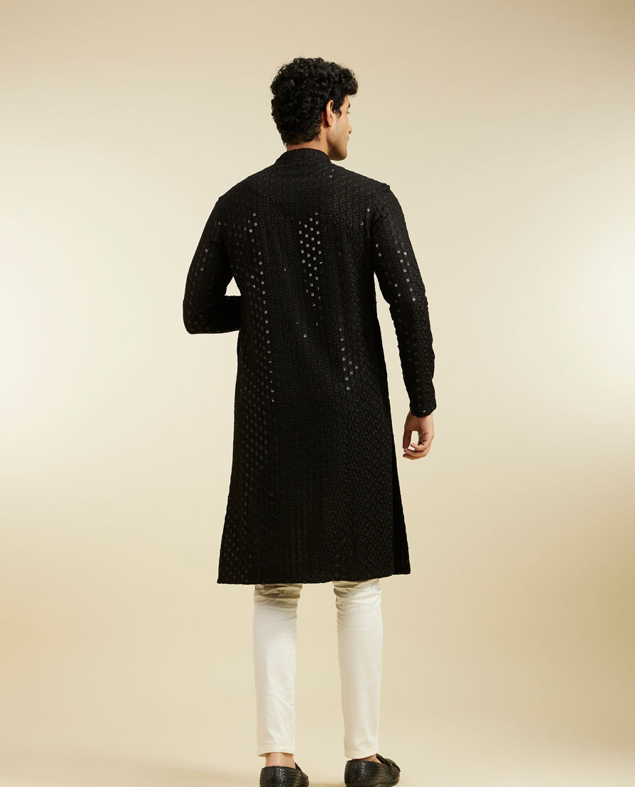 Diwas Men Ebony Black Chikankari Sequinned Kurta