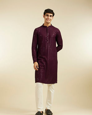 Diwas Men Royal Purple Chikankari Sequinned Kurta