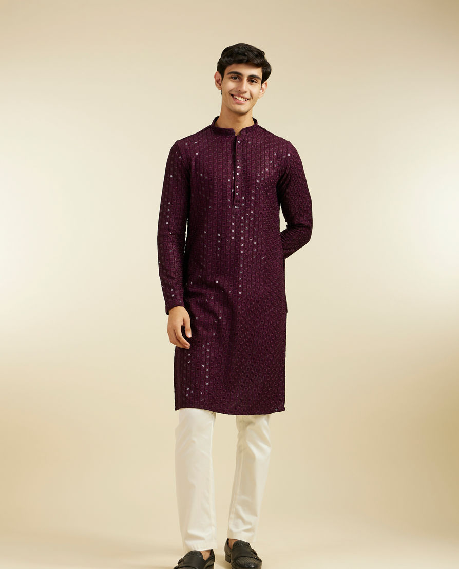 Diwas Men Royal Purple Chikankari Sequinned Kurta
