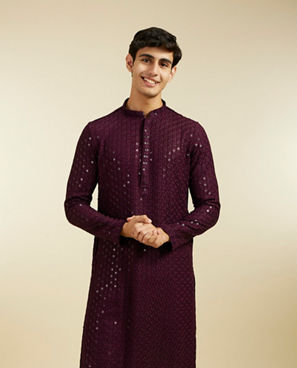 Diwas Men Royal Purple Chikankari Sequinned Kurta