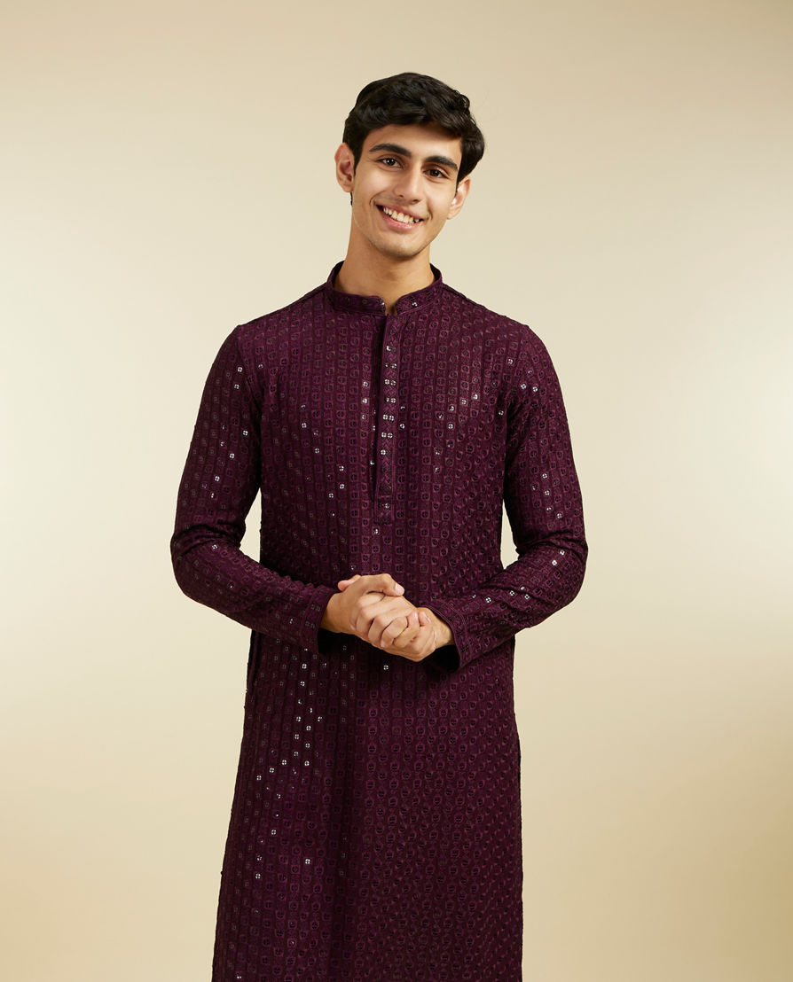 Diwas Men Royal Purple Chikankari Sequinned Kurta