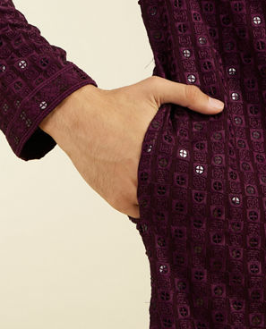 Diwas Men Royal Purple Chikankari Sequinned Kurta