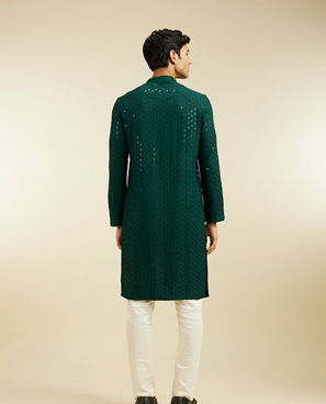 Diwas Men Bottle Green Chikankari Sequinned Kurta