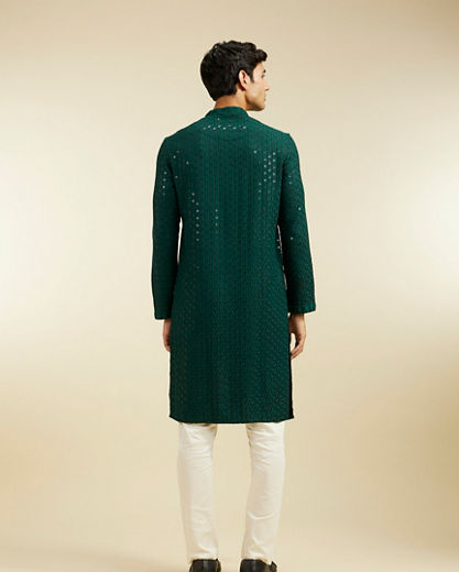 Diwas Men Bottle Green Chikankari Sequinned Kurta