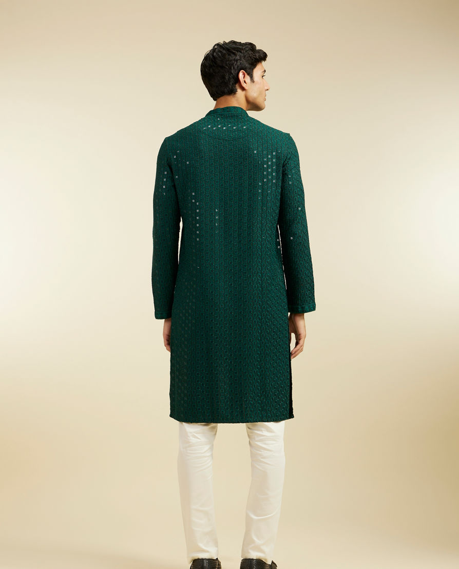 Diwas Men Bottle Green Chikankari Sequinned Kurta