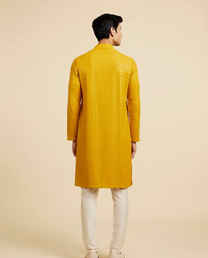 Diwas Men Mustard Yellow Chikankari Sequinned Kurta