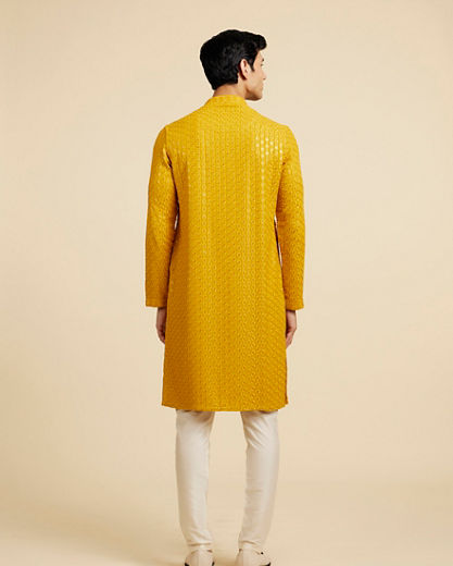 Diwas Men Mustard Yellow Chikankari Sequinned Kurta
