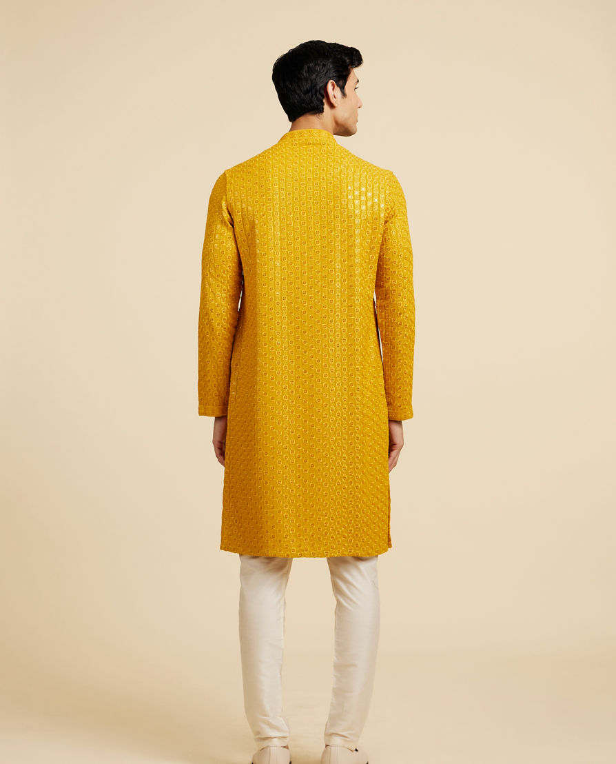 Diwas Men Mustard Yellow Chikankari Sequinned Kurta