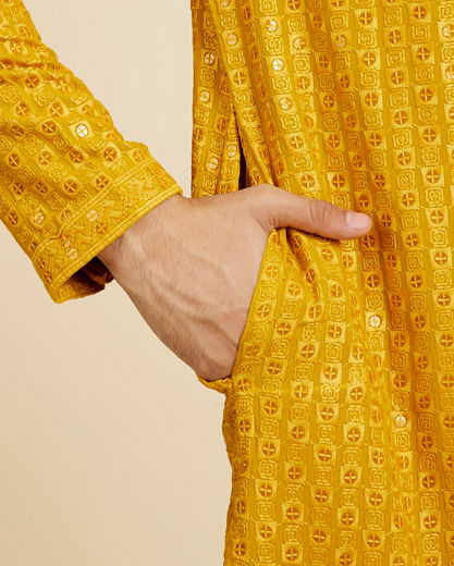 Diwas Men Mustard Yellow Chikankari Sequinned Kurta