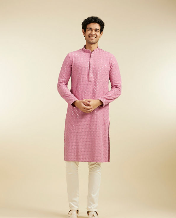 alt message - Diwas Men Dusty Pink Chikankari Sequinned Kurta image number 2