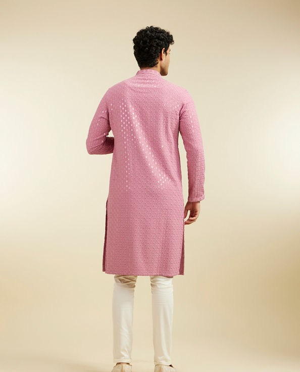 alt message - Diwas Men Dusty Pink Chikankari Sequinned Kurta image number 4