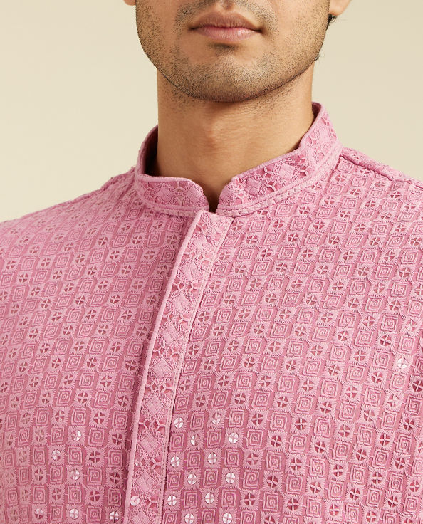 alt message - Diwas Men Dusty Pink Chikankari Sequinned Kurta image number 1