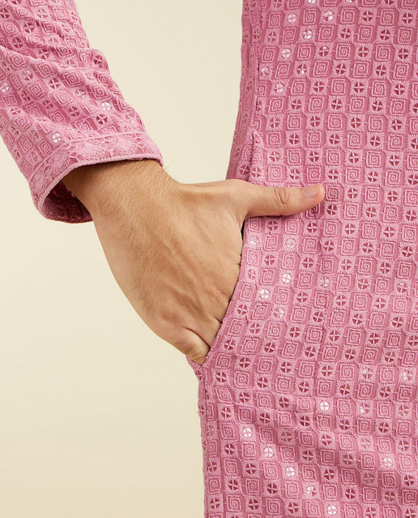 Diwas Men Dusty Pink Chikankari Sequinned Kurta