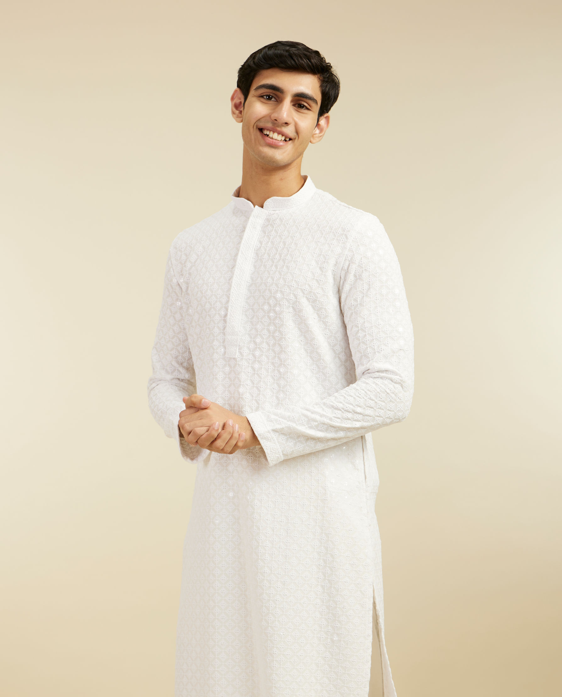 Diwas Men Warm White Chikankari Kurta with Sequin Work
