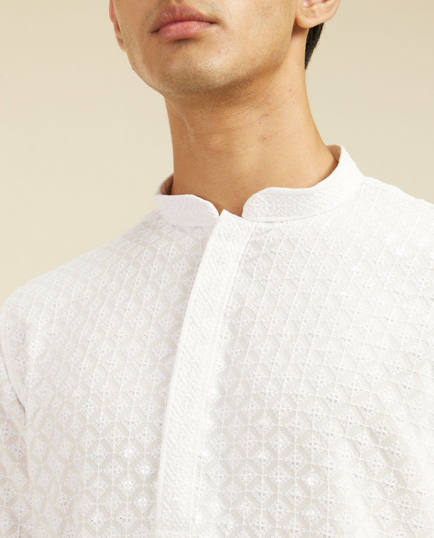 Diwas Men Warm White Chikankari Kurta with Sequin Work