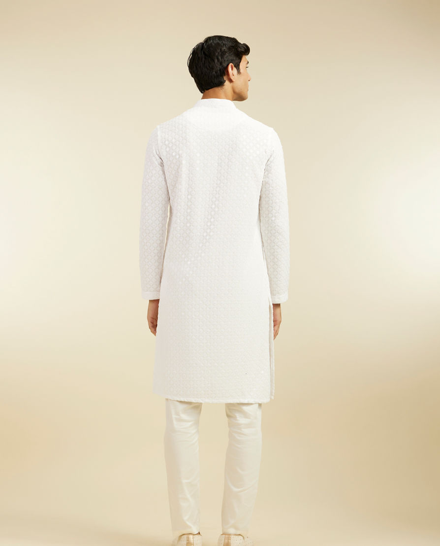 Diwas Men Warm White Chikankari Kurta with Sequin Work