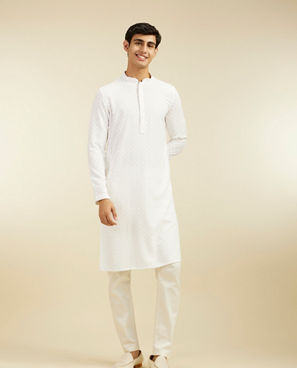 Diwas Men Warm White Chikankari Kurta with Sequin Work