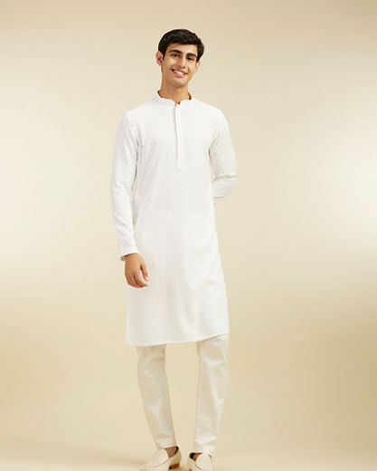 Diwas Men Warm White Chikankari Kurta with Sequin Work