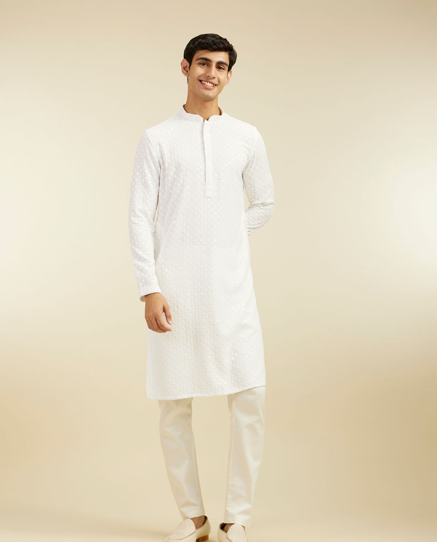 Diwas Men Warm White Chikankari Kurta with Sequin Work