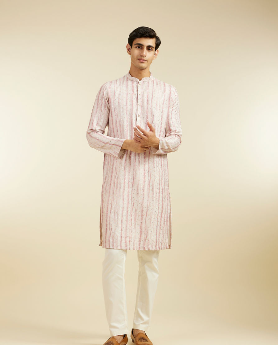 Diwas Men Dusty Pink Tie Dye Striped Printed Kurta with Sequin Work