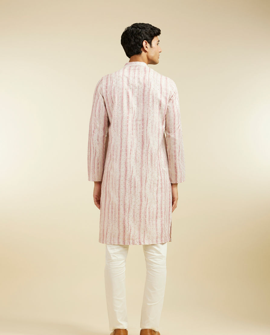 Diwas Men Dusty Pink Tie Dye Striped Printed Kurta with Sequin Work