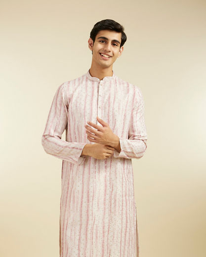 Diwas Men Dusty Pink Tie Dye Striped Printed Kurta with Sequin Work