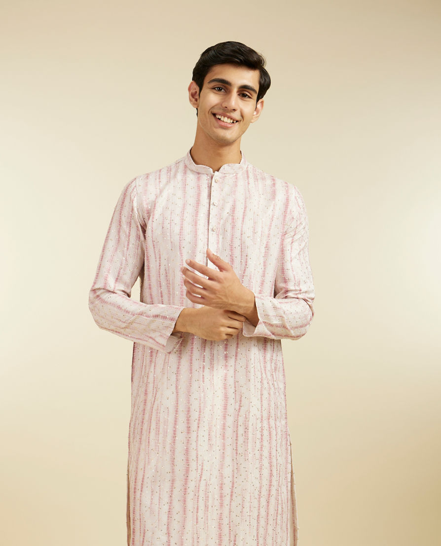 Diwas Men Dusty Pink Tie Dye Striped Printed Kurta with Sequin Work