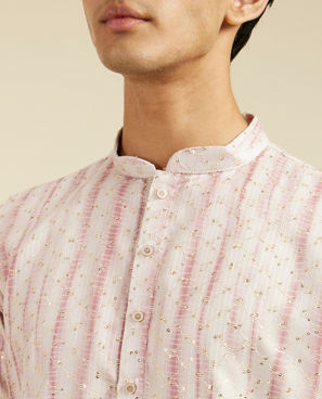 Diwas Men Dusty Pink Tie Dye Striped Printed Kurta with Sequin Work
