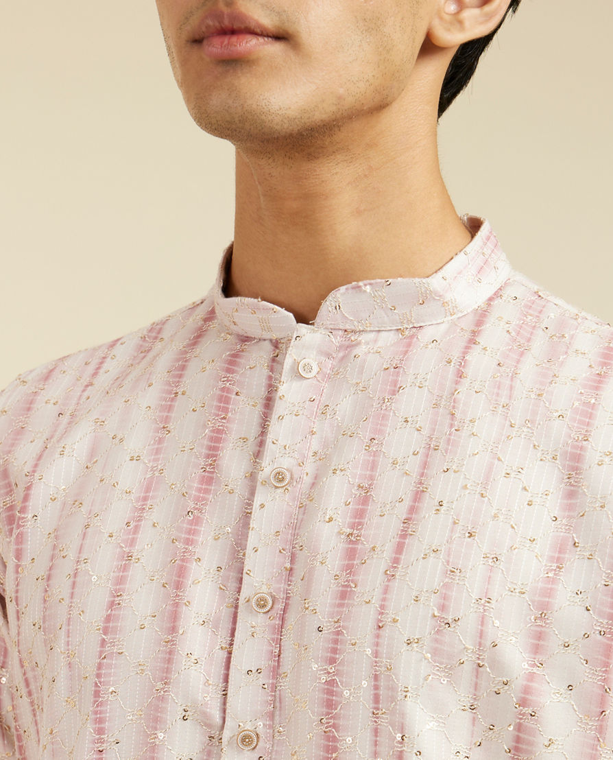 Diwas Men Dusty Pink Tie Dye Striped Printed Kurta with Sequin Work