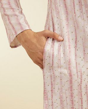 Diwas Men Dusty Pink Tie Dye Striped Printed Kurta with Sequin Work