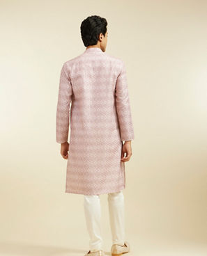 Diwas Men Baby Pink Grid Printed Kurta