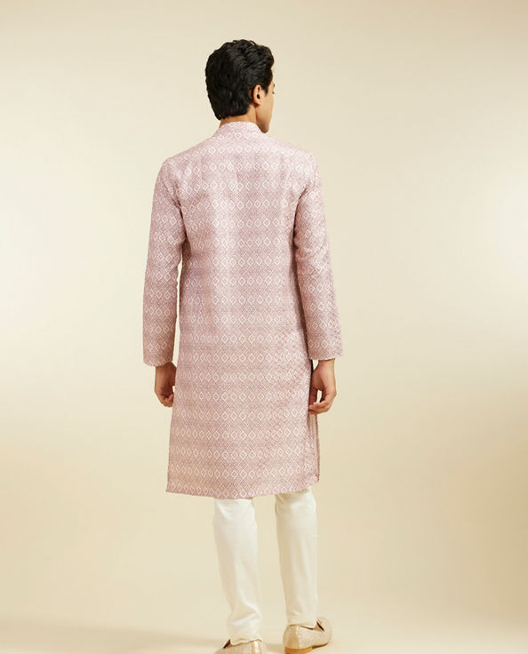 alt message - Diwas Men Baby Pink Grid Printed Kurta image number 4