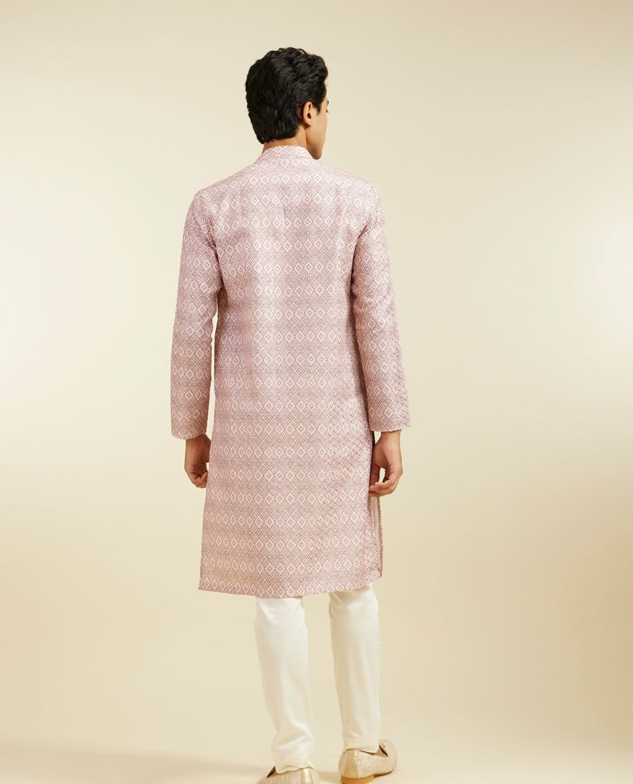 Diwas Men Baby Pink Grid Printed Kurta