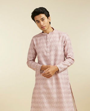 Diwas Men Baby Pink Grid Printed Kurta