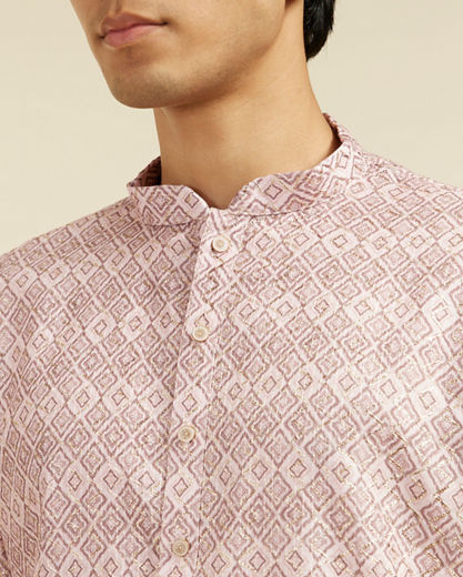 Diwas Men Baby Pink Grid Printed Kurta