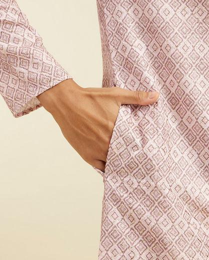 Diwas Men Baby Pink Grid Printed Kurta
